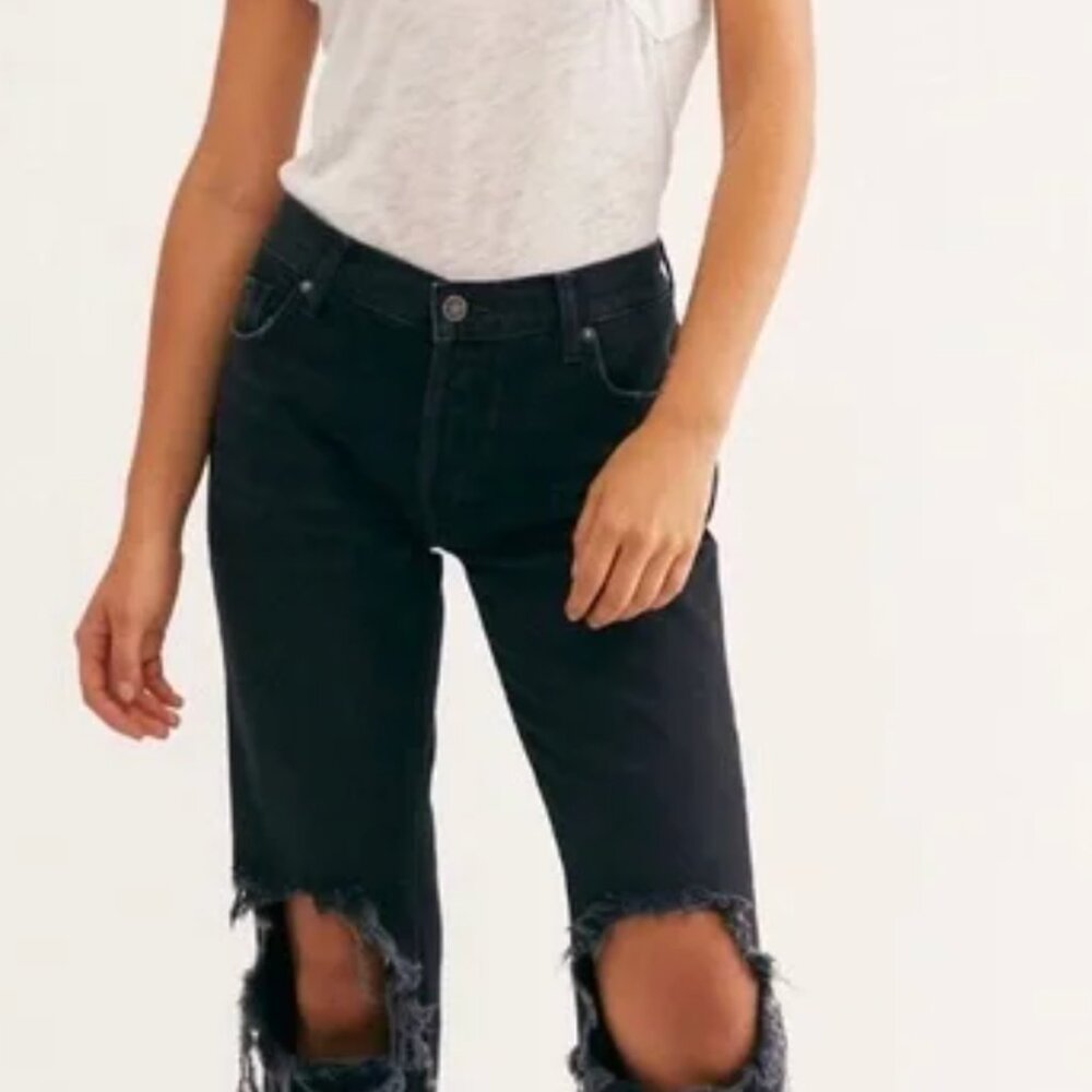 Free People We The Free Maggie Mid-Rise Straight-Leg Jeans Onyx Black | Size 26